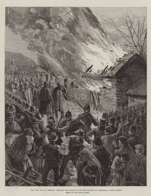 Der Mietkrieg in Irland, das Verbrennen der Häuser von vertriebenen Mietern in Glenbeigh, County Kerry von Amedee Forestier