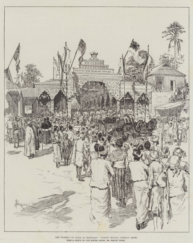Der Vizekönig von Indien in Mandalay, passiert den Bogen von Moolla Ismail von Amedee Forestier