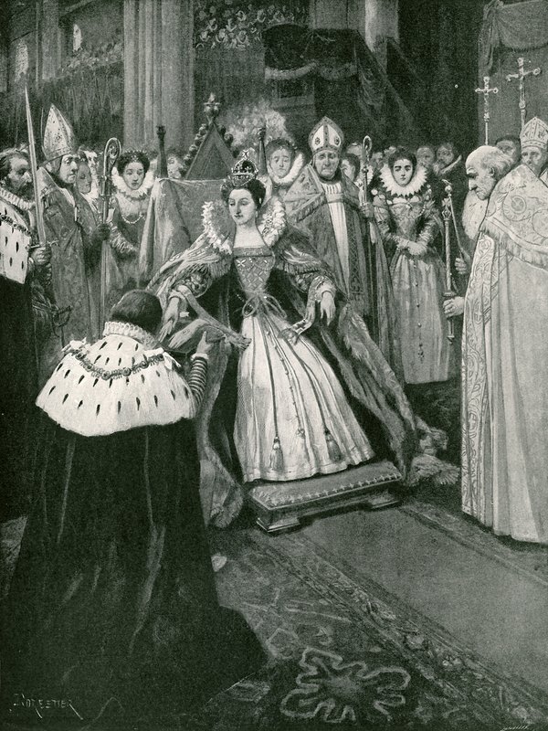 Die Übergabe der Handschuhe durch den Lord of the Manor of Worksop bei der Krönung von Elizabeth von Amedee Forestier