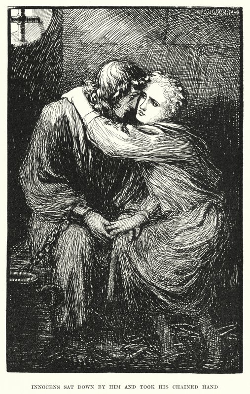 Innocens setzte sich zu ihm und nahm seine gefesselte Hand (Gravur) von Amelia M. (attr.to) Bowerley or Bauerle