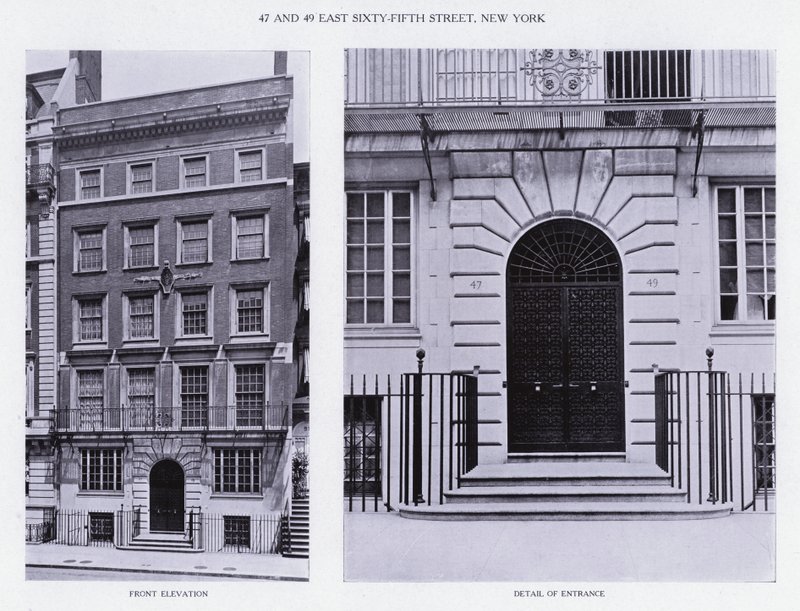 Charles A Platt: 47 und 49 East Sixty-Fifth Street, New York, Frontansicht, Detail des Eingangs von American Photographer (after)