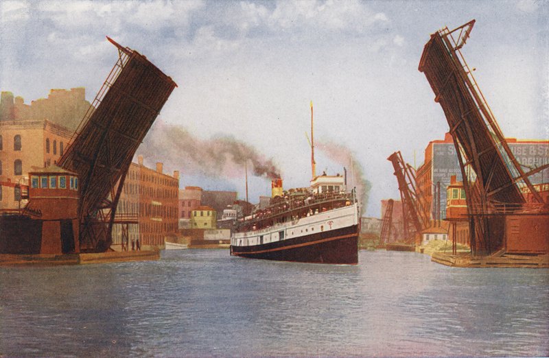 Chicago: State Street Bascule-Brücke gehoben für Ausflugsdampfer von American Photographer