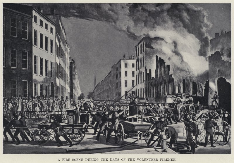 Eine Feuerszene während der Tage der Freiwilligen Feuerwehr von American School