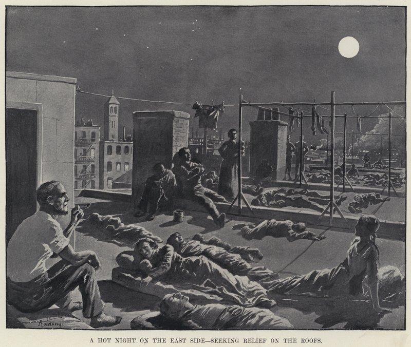 Eine heiße Nacht auf der East Side, Erleichterung auf den Dächern suchend von American School