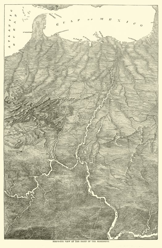 Vogelperspektive des Beckens des Mississippi, 1862 von American School