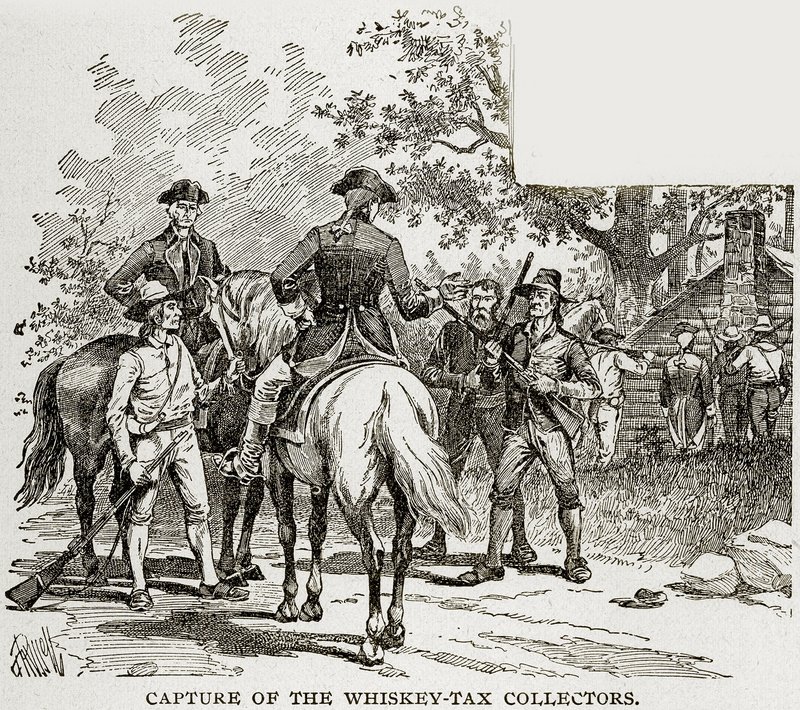 Gefangennahme der Whiskey-Steuereintreiber, Illustration aus Columbus und Columbia, ca. 1893 von American School