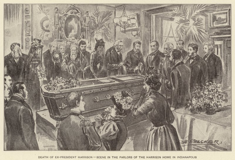 Tod des Ex-Präsidenten Harrison, Szene in den Salons des Harrison-Hauses in Indianapolis von American School