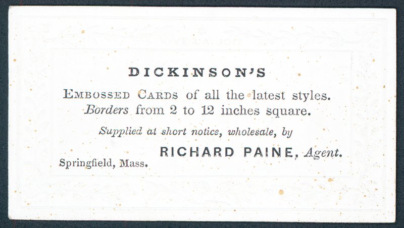 Dickinsons, Lieferant von geprägten Karten aller neuesten Stile, Visitenkarte von American School