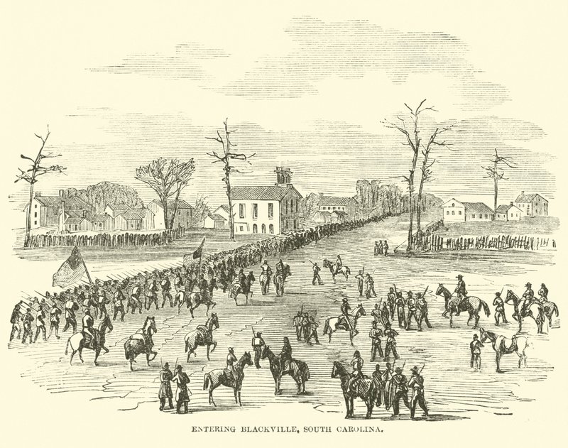 Einzug in Blackville, South Carolina, Januar 1865 von American School