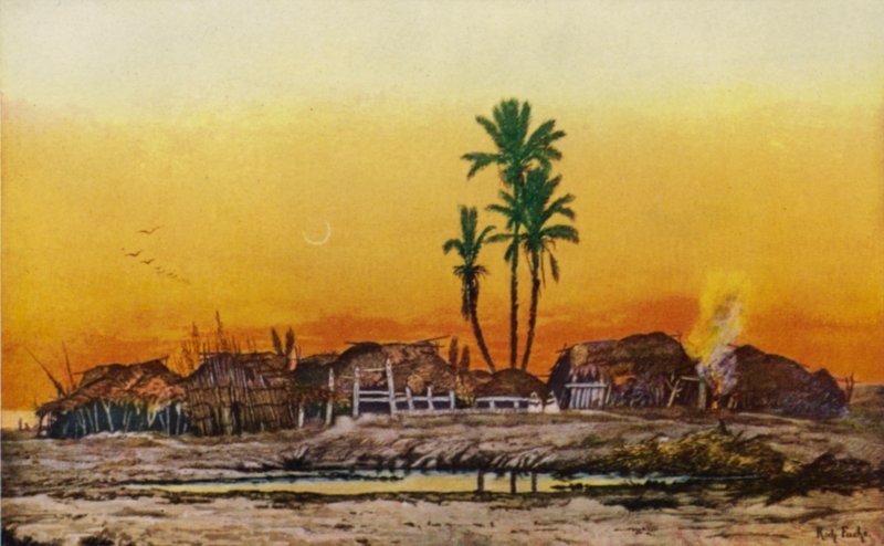 Abend in einem arabischen Dorf (Farblithografie) von American School