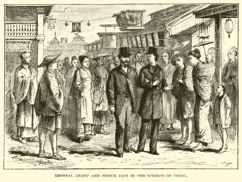 General Grant und Prinz Dati in den Straßen von Tokio von American School