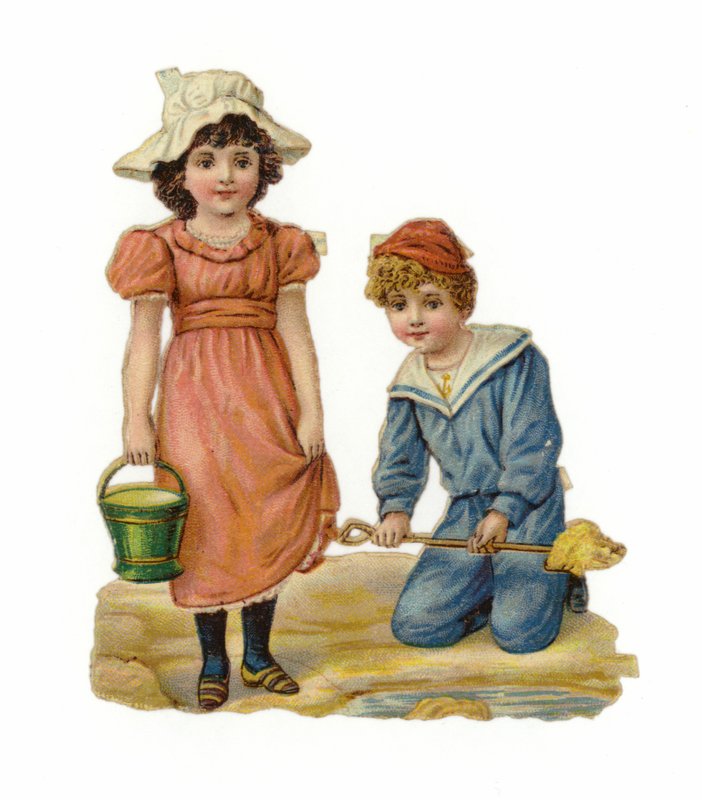 Mädchen und Junge bauen Sandburgen von American School
