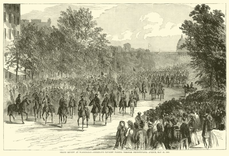 Große Parade in Washington, Sheridans Kavallerie zieht durch die Pennsylvania Avenue, 23. Mai 1865, Mai 1865 von American School