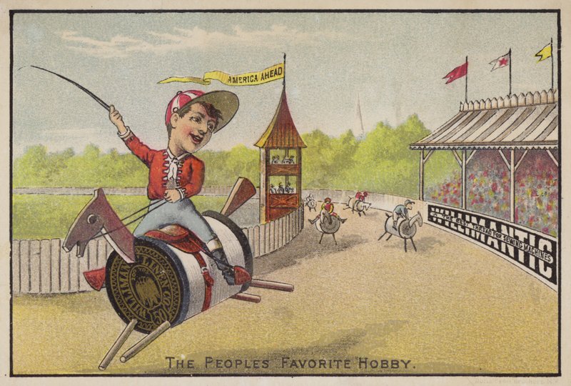 Pferderennen auf Baumwollspulen von American School