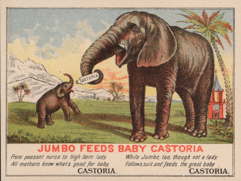 Jumbo füttert Baby Castoria, Werbung für Fletcher
