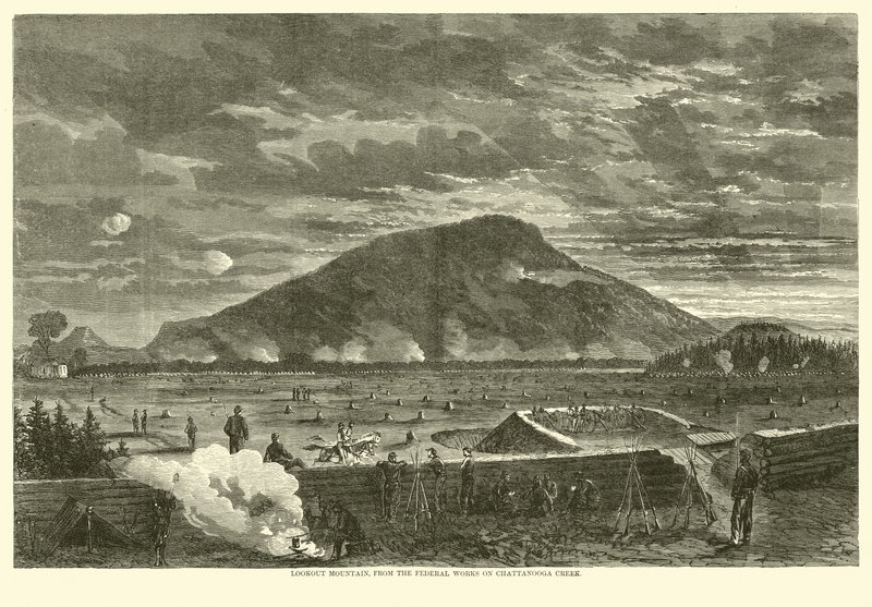 Lookout Mountain, von den Bundeswerken am Chattanooga Creek, November 1863 von American School