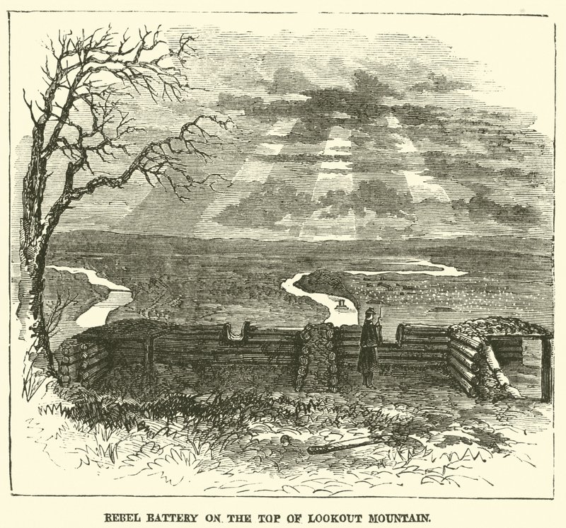 Rebellenbatterie auf dem Gipfel des Lookout Mountain, November 1863 von American School