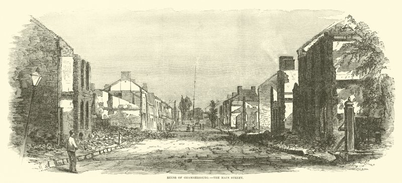 Ruinen von Chambersburg, die Hauptstraße, September 1864 von American School