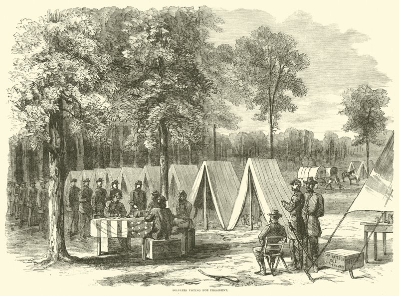 Soldaten stimmen für den Präsidenten, September 1864 von American School