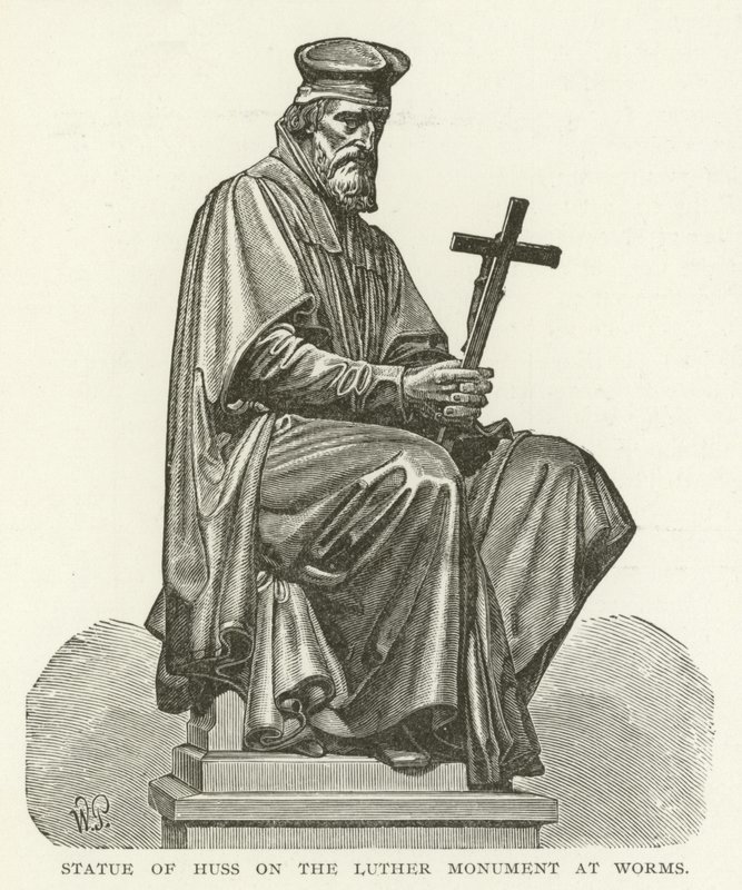 Statue von Huss auf dem Lutherdenkmal in Worms von American School