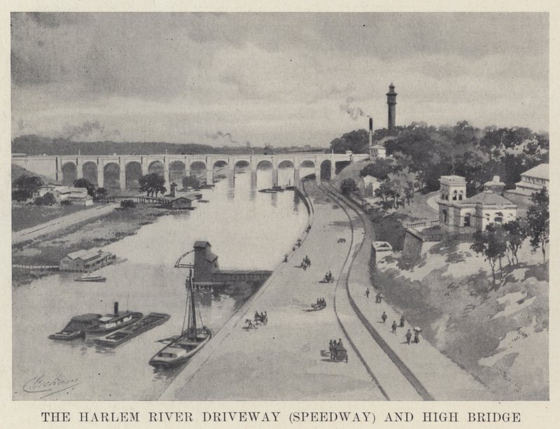 Der Harlem River Driveway (Speedway) und die High Bridge von American School