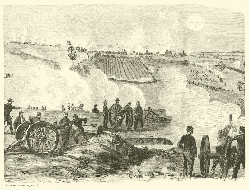 Union-Position nahe dem Zentrum, Schlacht von Gettysburg, 2. Juli, Juli 1863 von American School