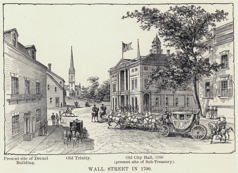 Wall Street im Jahr 1700 von American School