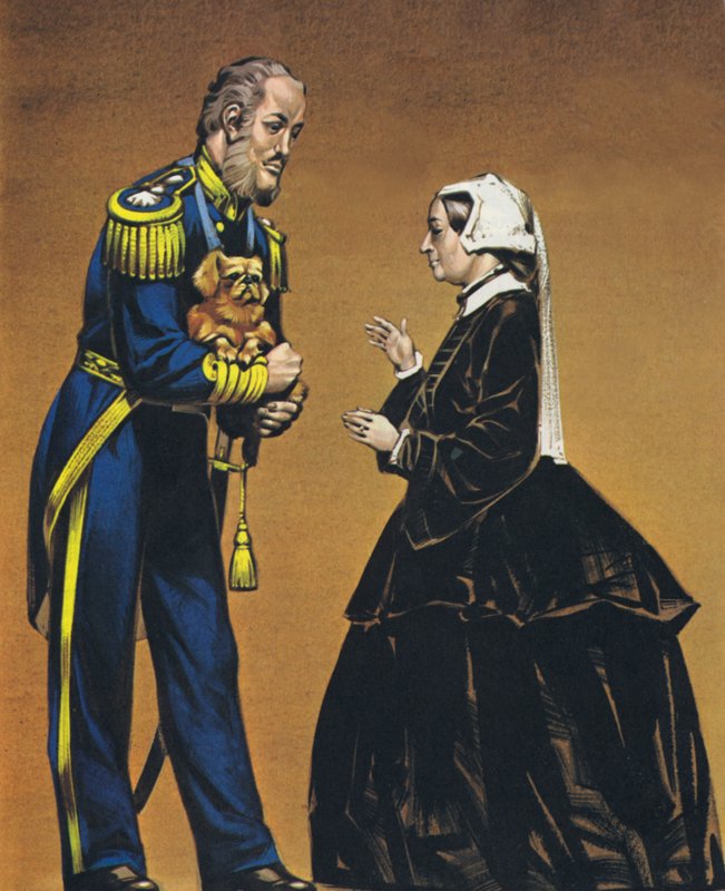 Admiral Lord Hay mit dem ersten Pekingesenhund, der nach England gebracht wurde von Angus McBride