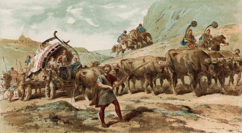 Ochsenkarren und Eskorte des Nervii-Stammes aus Nordgallien von Armand Jean Heins