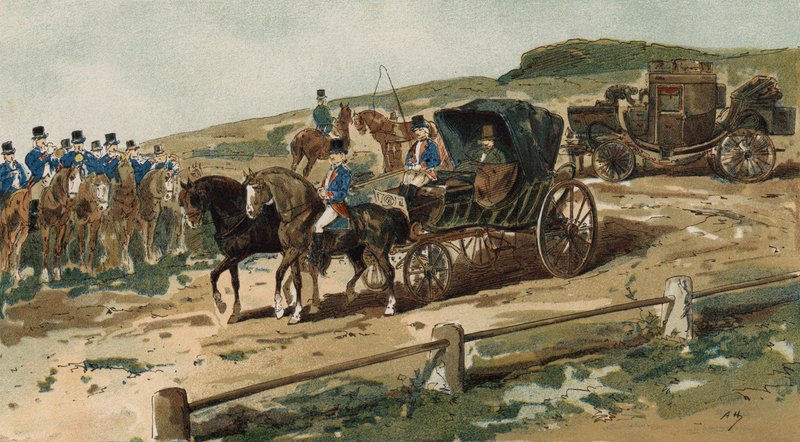 Postillione, Kutsche und Postkutsche, Niederlande, 19. Jahrhundert von Armand Jean Heins