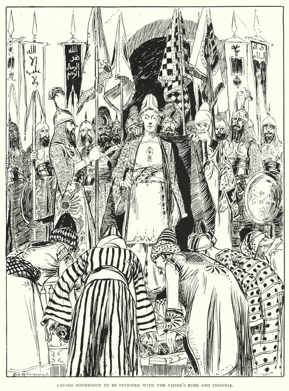 Noureddin wurde mit dem Gewand und den Insignien des Wesirs bekleidet (Gravur) von Arthur David McCormick