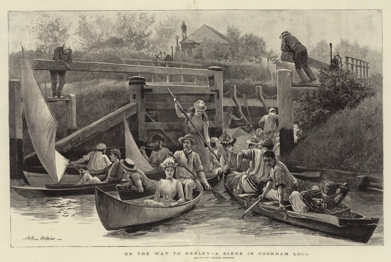 Auf dem Weg nach Henley, eine Szene in Cookham Lock von Arthur Hopkins