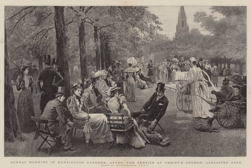 Sonntagmorgen in den Kensington Gardens, nach dem Gottesdienst in der Christuskirche, Lancaster Gate von Arthur Hopkins