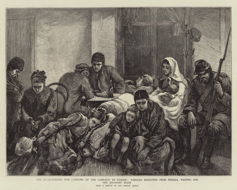 Der Russisch-Türkische Krieg, Eröffnung der Kampagne in Europa, Familien migrieren aus Ibraila und warten auf den Mitternachtszug von Arthur Hopkins