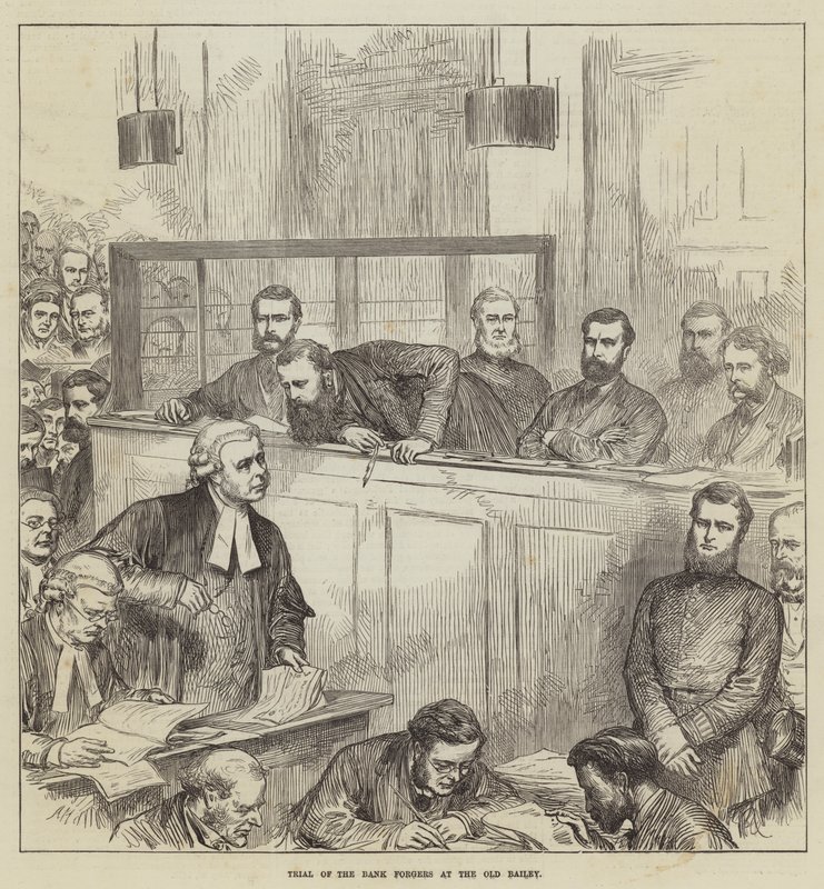 Prozess der Bankfälscher am Old Bailey von Arthur Hopkins