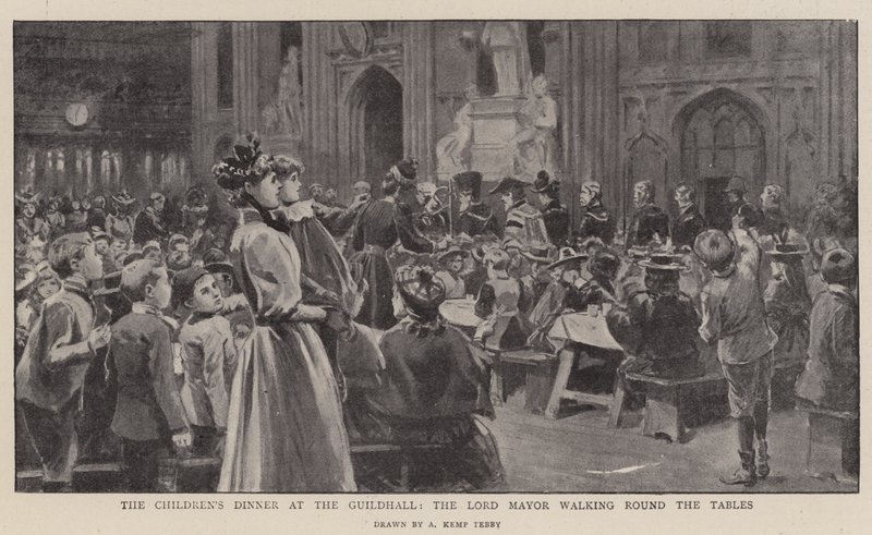 Das Kinderessen in der Guildhall, der Lord Mayor geht um die Tische von Arthur Kemp Tebby