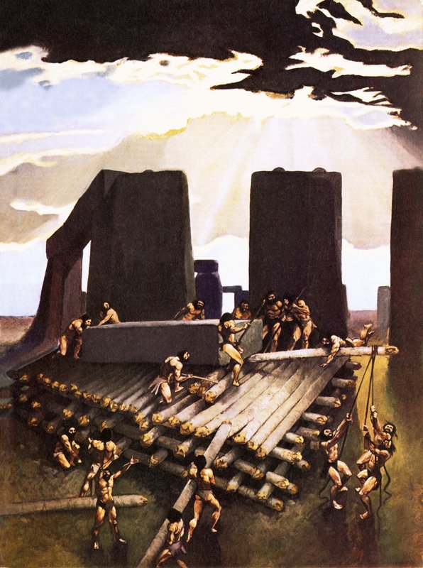 Der Bau von Stonehenge, eine Vorstellung von 1978 von Arthur Ranson