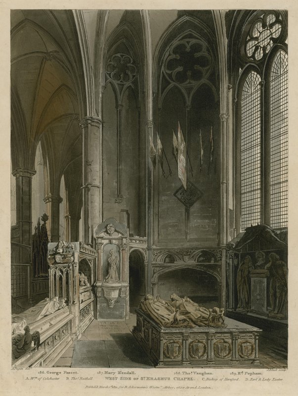 Westseite der St. Erasmus Kapelle, Westminster Abbey, London von Augustus Charles Pugin