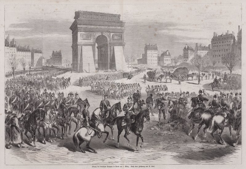 Deutsche Truppen marschieren nach dem Ende des Deutsch-Französischen Krieges in Paris ein von Augustus J. Beck