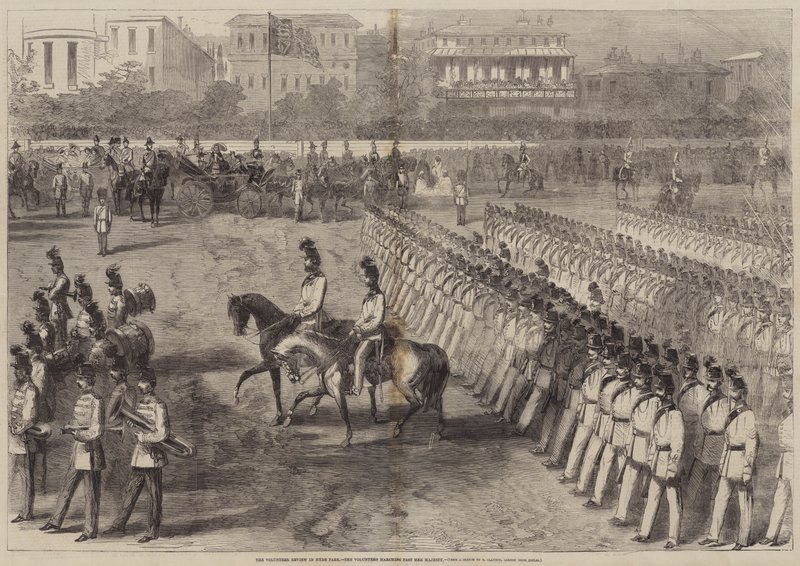 Die Freiwilligenparade im Hyde Park, die Freiwilligen marschieren an Ihrer Majestät vorbei von B. Clayton