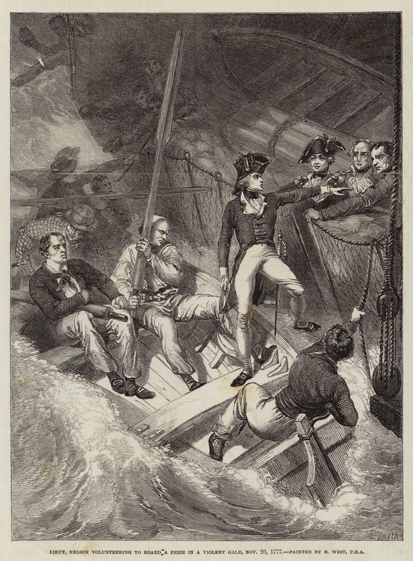 Leutnant Nelson meldet sich freiwillig, um ein Preis in einem heftigen Sturm zu entern, 20. November 1777 von Benjamin West