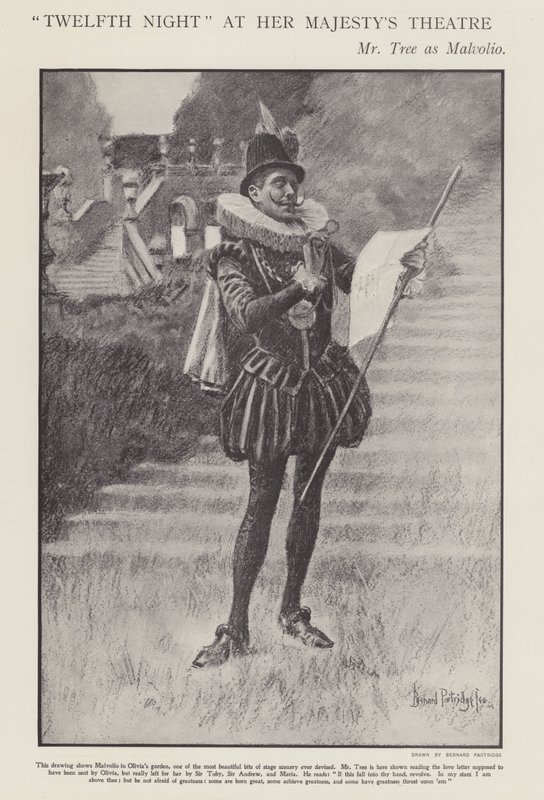 Herbert Beerbohm Tree als Malvolio in einer Aufführung von Shakespeares 