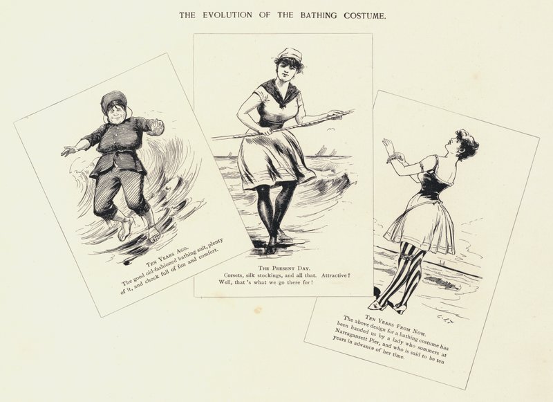 Die Evolution des Badeanzugs (Lithografie) von C.J. Taylor