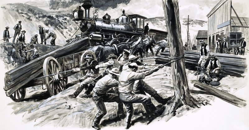 Eine Eisenbahn wurde 1873 durch den Bundesstaat Washington gebaut von C.L. Doughty