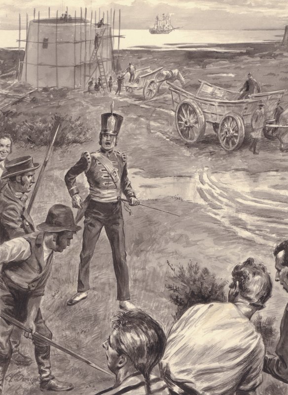 Martello-Türme im Bau in Erwartung einer Invasion Englands durch Napoleon von C.L. Doughty