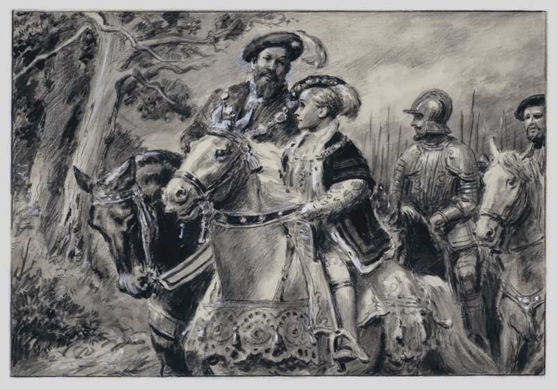 Der Lordprotektor, der Herzog von Somerset, bringt den jungen König Edward VI nach Windsor von C.L. Doughty