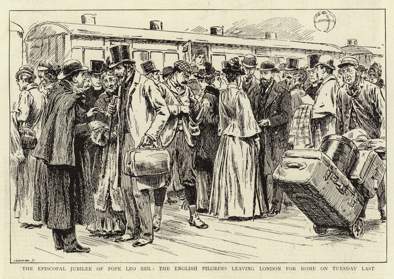 Das bischöfliche Jubiläum von Papst Leo XIII, die englischen Pilger verlassen London nach Rom von C. Hentschell