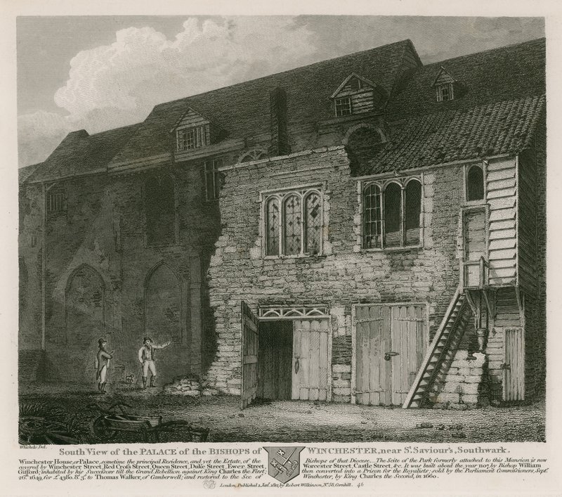 Südansicht des Palastes der Bischöfe von Winchester, nahe St. Saviour