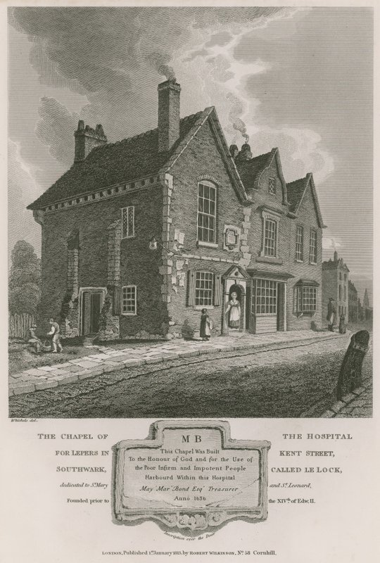 Die Kapelle des Leprahospitals in der Kent Street, Southwark, genannt Le Lock von C. John Mayle Whichelo