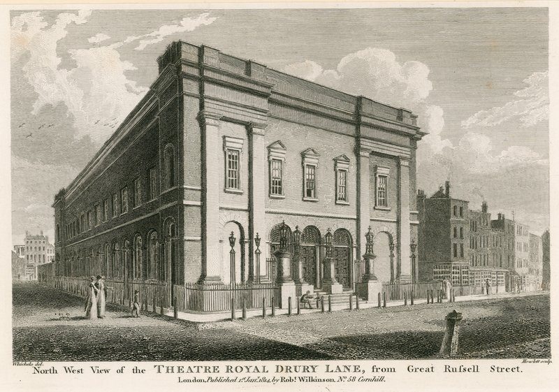 Westansicht des Theatre Royal, Drury Lane, London, von der Great Russell Street von C. John Mayle Whichelo